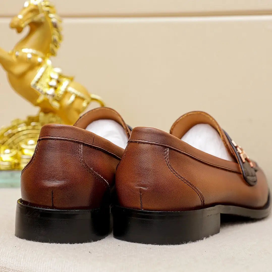 Brown V logo men's formal business shoes