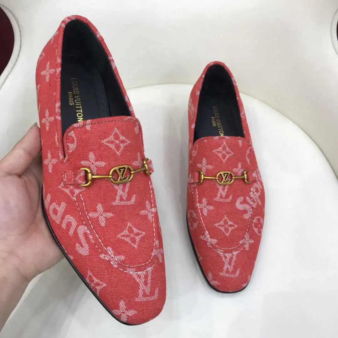 Classic Red Suede Letter Slip On Loafers