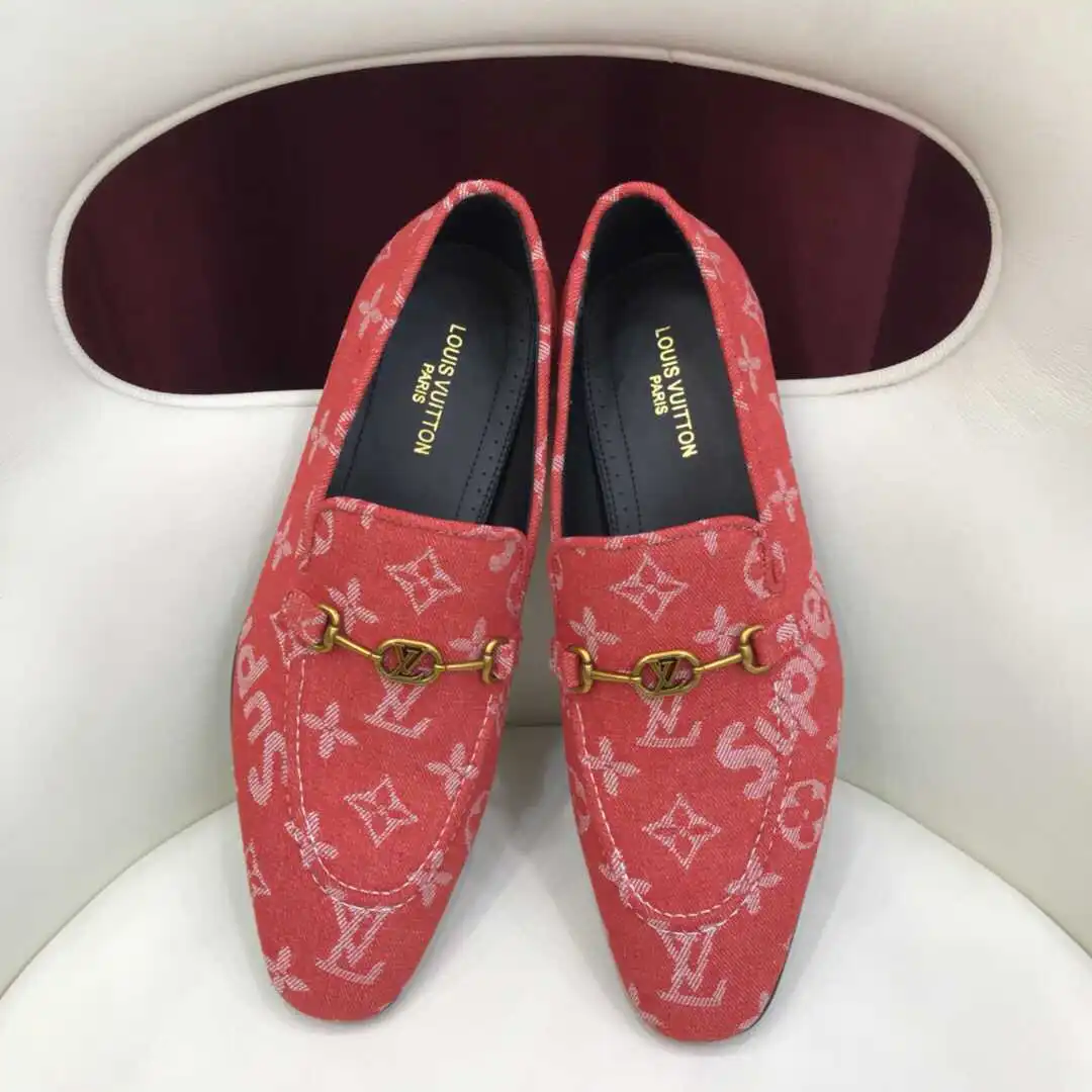 Classic Red Suede Letter Slip On Loafers