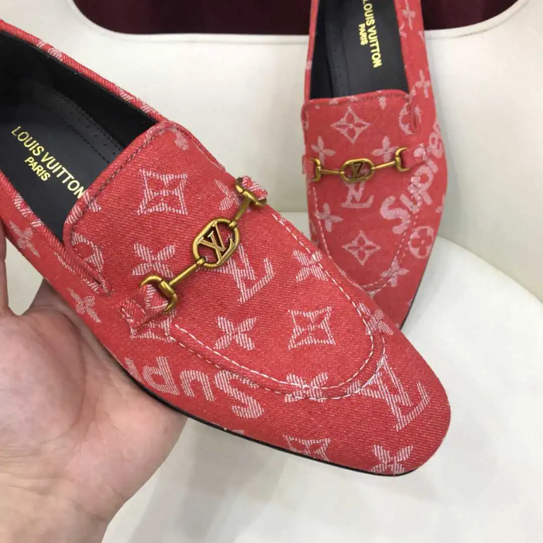 Classic Red Suede Letter Slip On Loafers