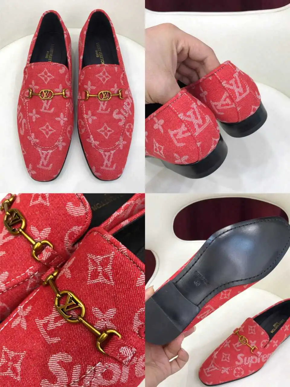 Classic Red Suede Letter Slip On Loafers