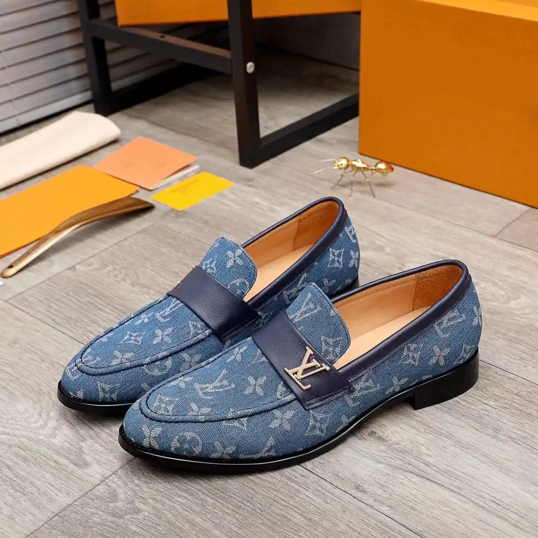 Blue master design luxury logo printing men's slip-on shoes