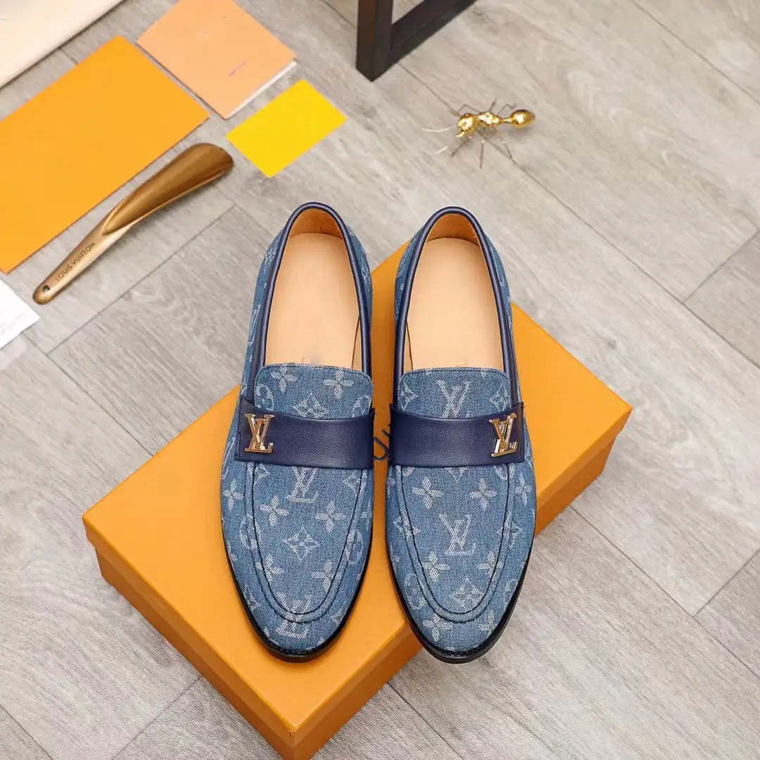 Blue master design luxury logo printing men's slip-on shoes