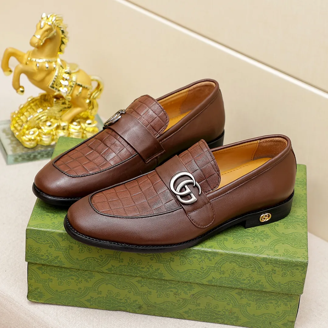 Double G logo brown formal dress slip-on shoes