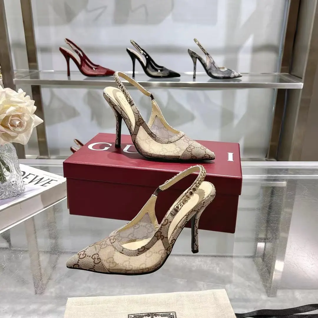 25 Ladies New Mesh Metal Logo High Heels