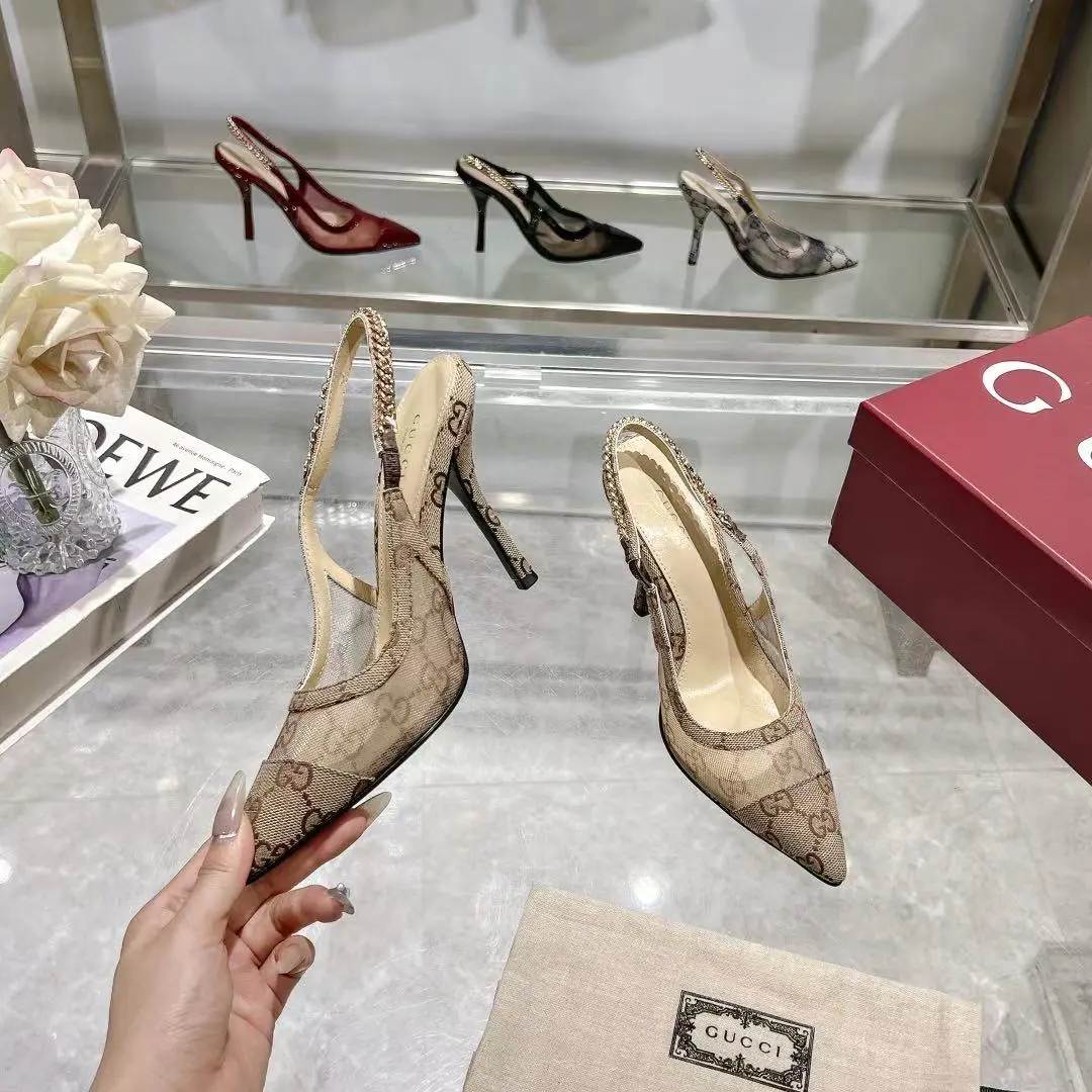 25 Ladies New Mesh Metal Logo High Heels