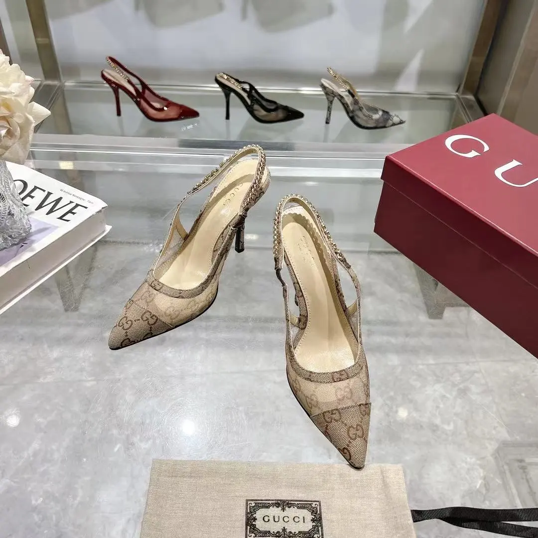 25 Ladies New Mesh Metal Logo High Heels