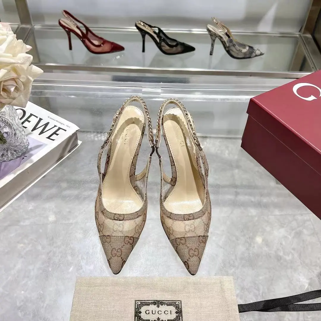 25 Ladies New Mesh Metal Logo High Heels