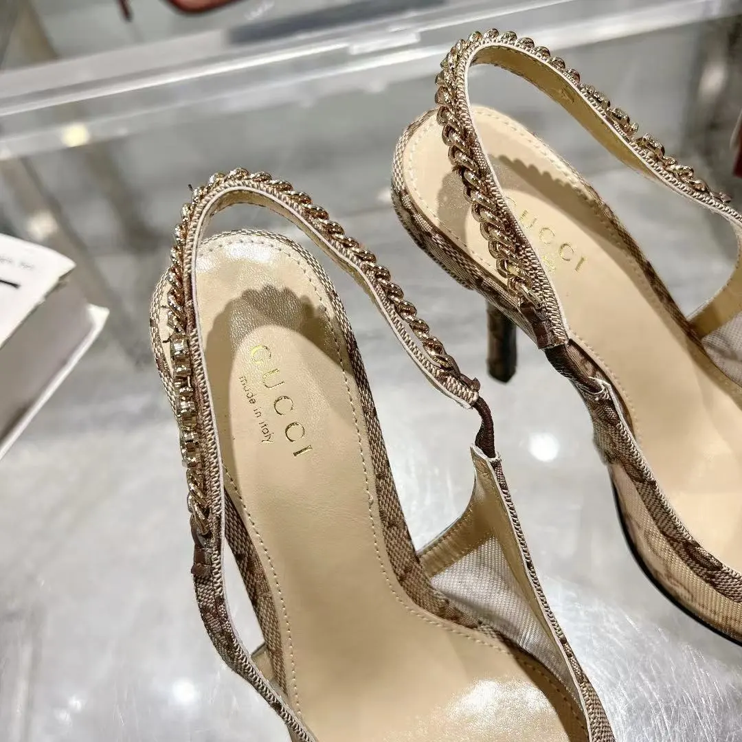 25 Ladies New Mesh Metal Logo High Heels