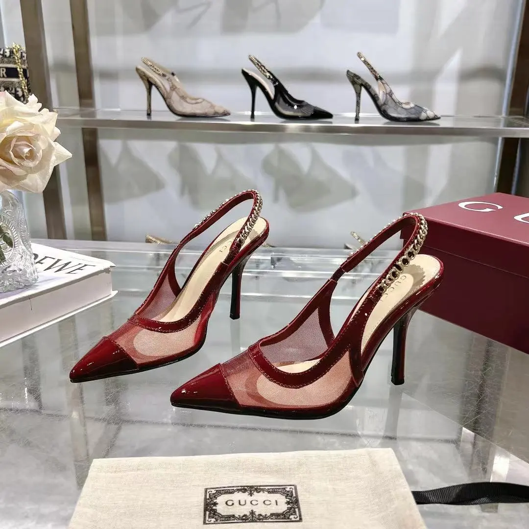 25 Ladies New Mesh Metal Logo High Heels