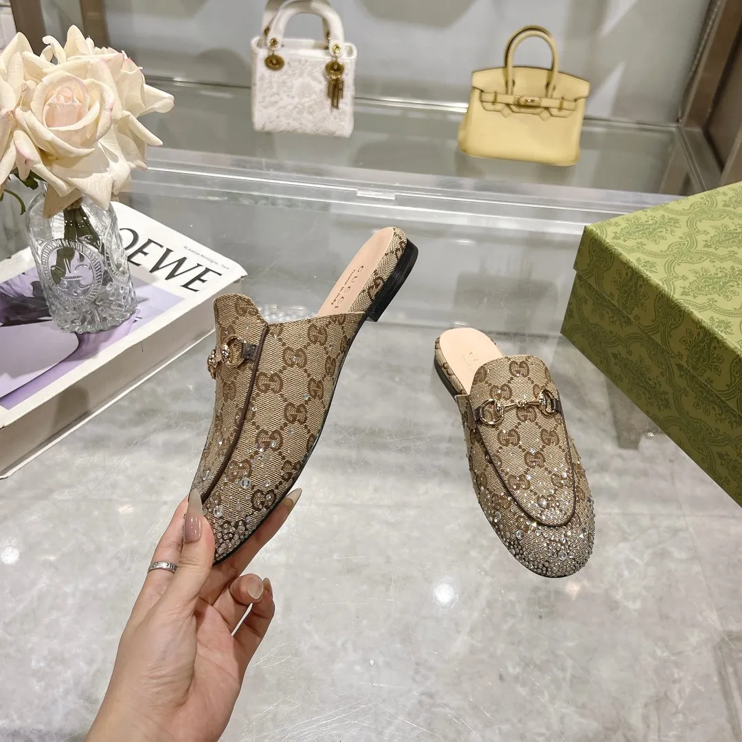 25 Ladies New Style Sparkling Diamond Metal Buckle Slip-On Mules