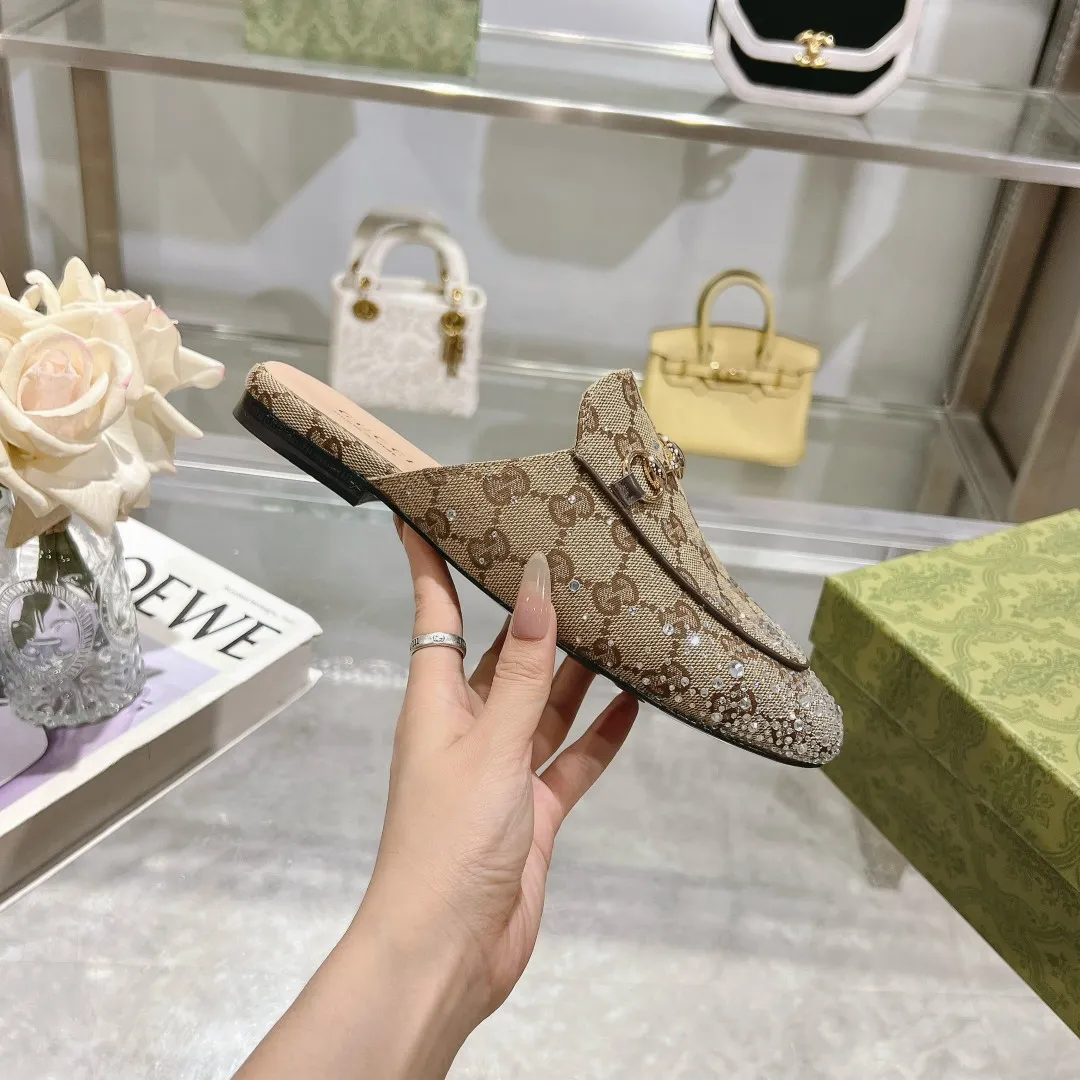 25 Ladies New Style Sparkling Diamond Metal Buckle Slip-On Mules