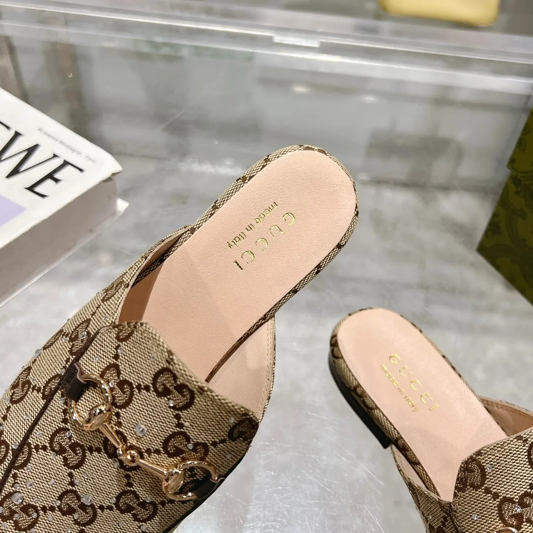 25 Ladies New Style Sparkling Diamond Metal Buckle Slip-On Mules