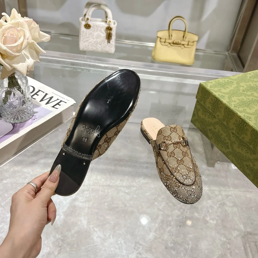 25 Ladies New Style Sparkling Diamond Metal Buckle Slip-On Mules