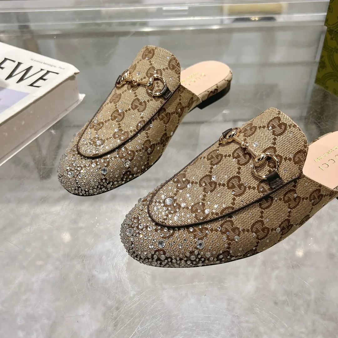 25 Ladies New Style Sparkling Diamond Metal Buckle Slip-On Mules