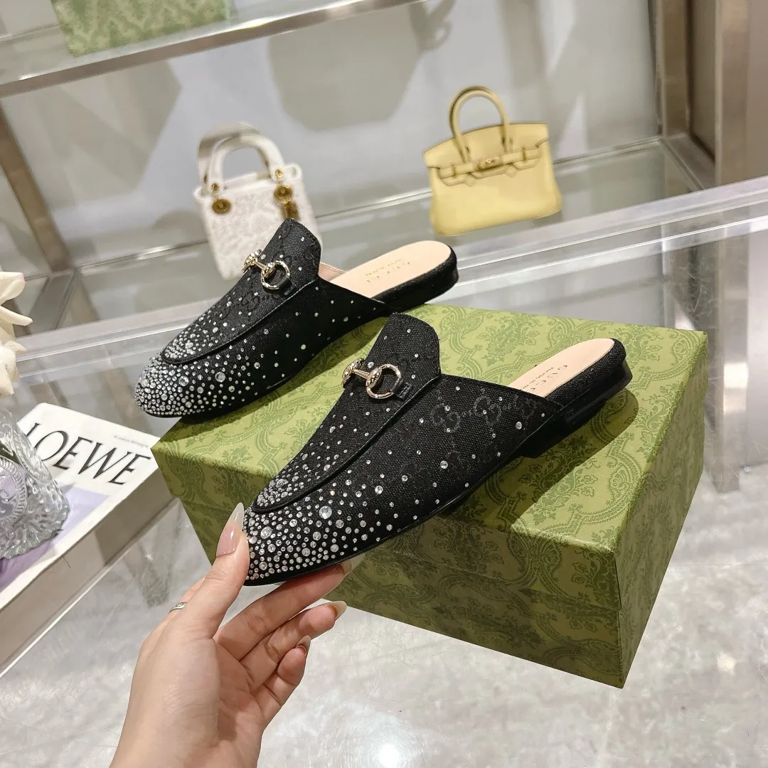 25 Ladies New Style Sparkling Diamond Metal Buckle Slip-On Mules