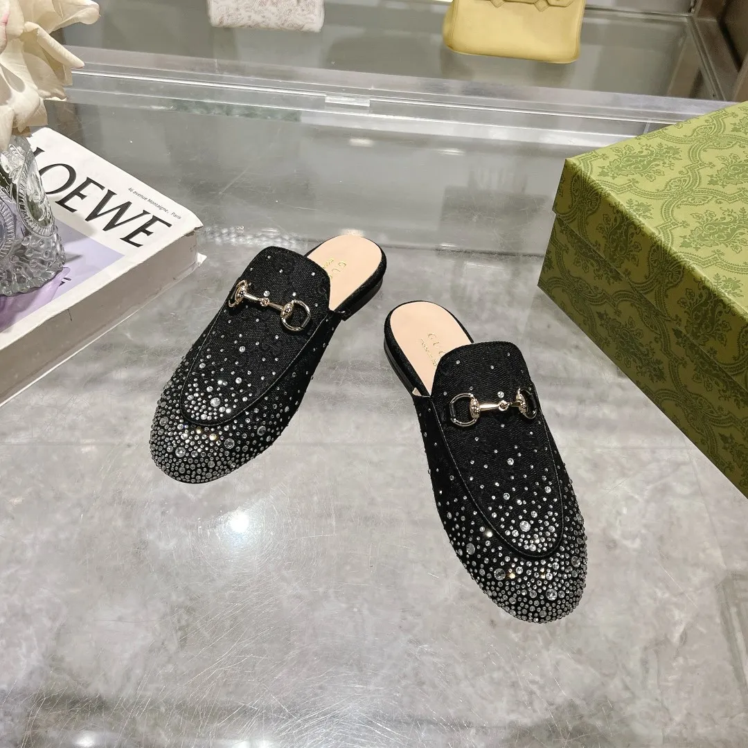 25 Ladies New Style Sparkling Diamond Metal Buckle Slip-On Mules