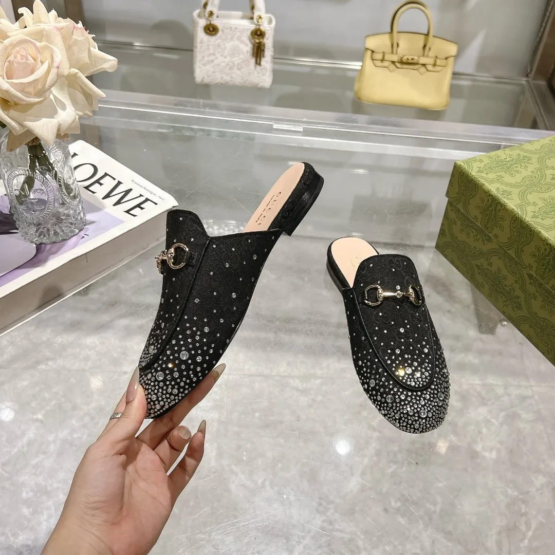 25 Ladies New Style Sparkling Diamond Metal Buckle Slip-On Mules