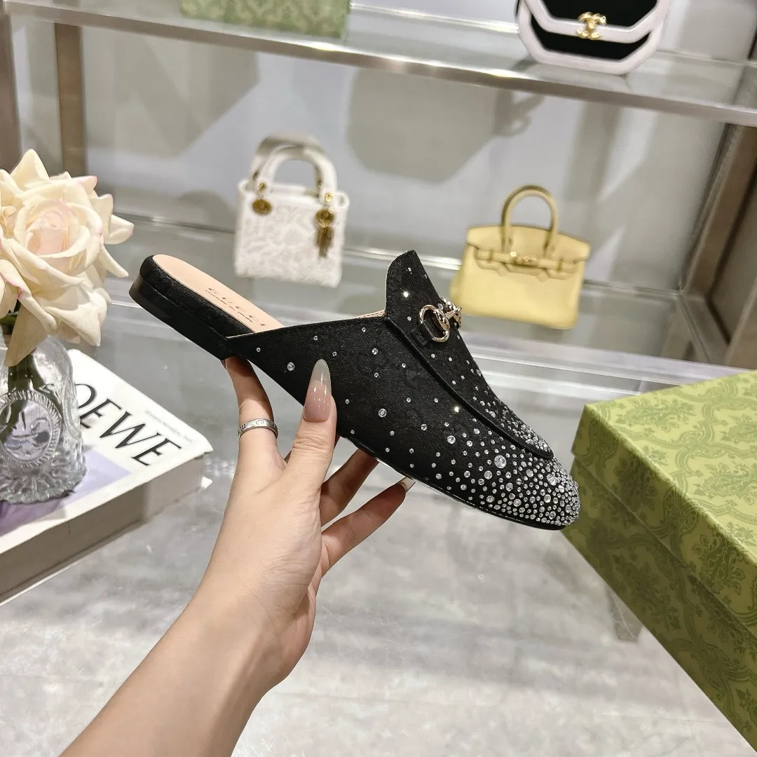 25 Ladies New Style Sparkling Diamond Metal Buckle Slip-On Mules