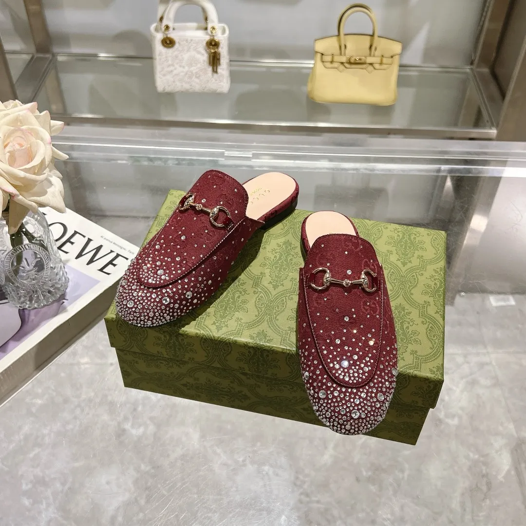 25 Ladies New Style Sparkling Diamond Metal Buckle Slip-On Mules