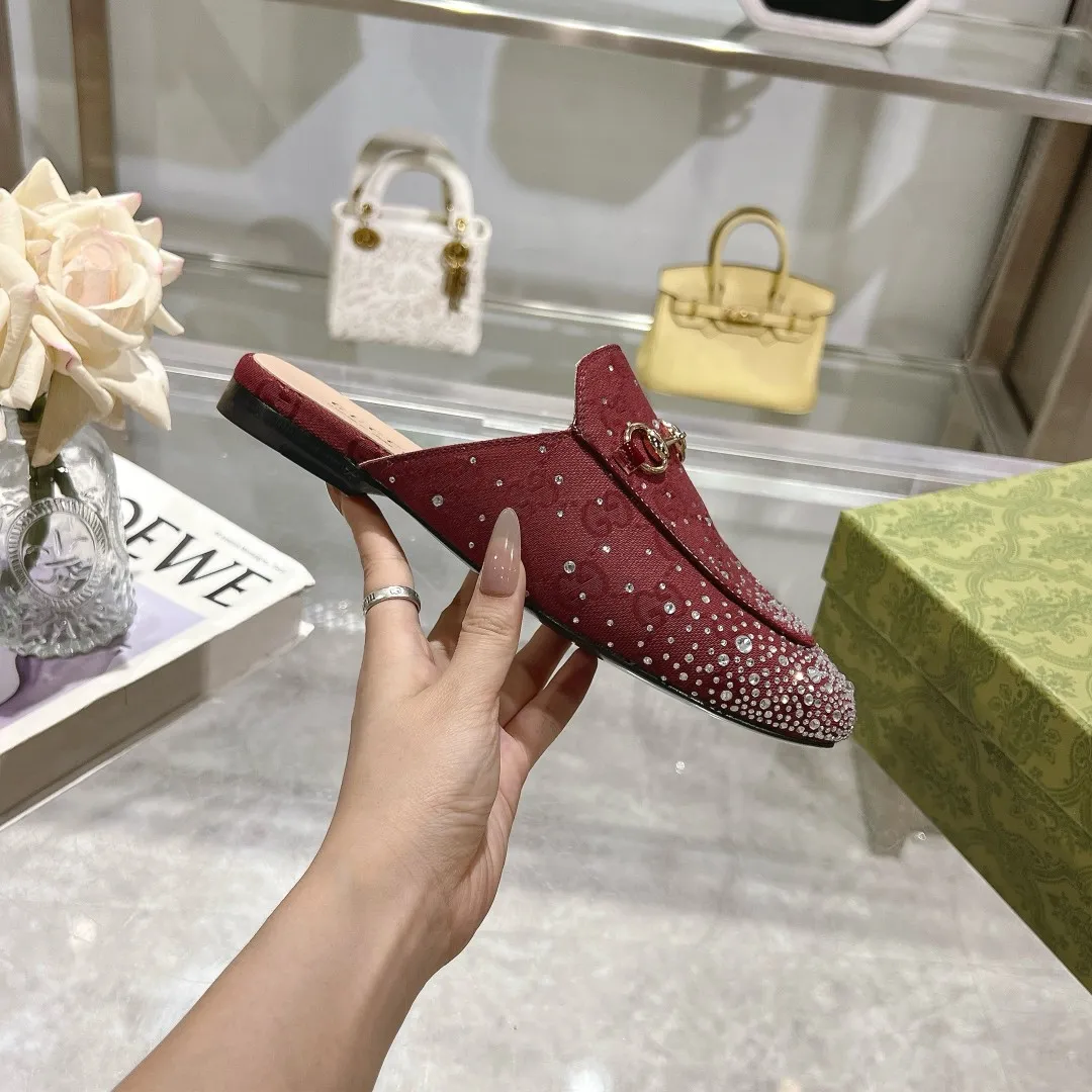 25 Ladies New Style Sparkling Diamond Metal Buckle Slip-On Mules