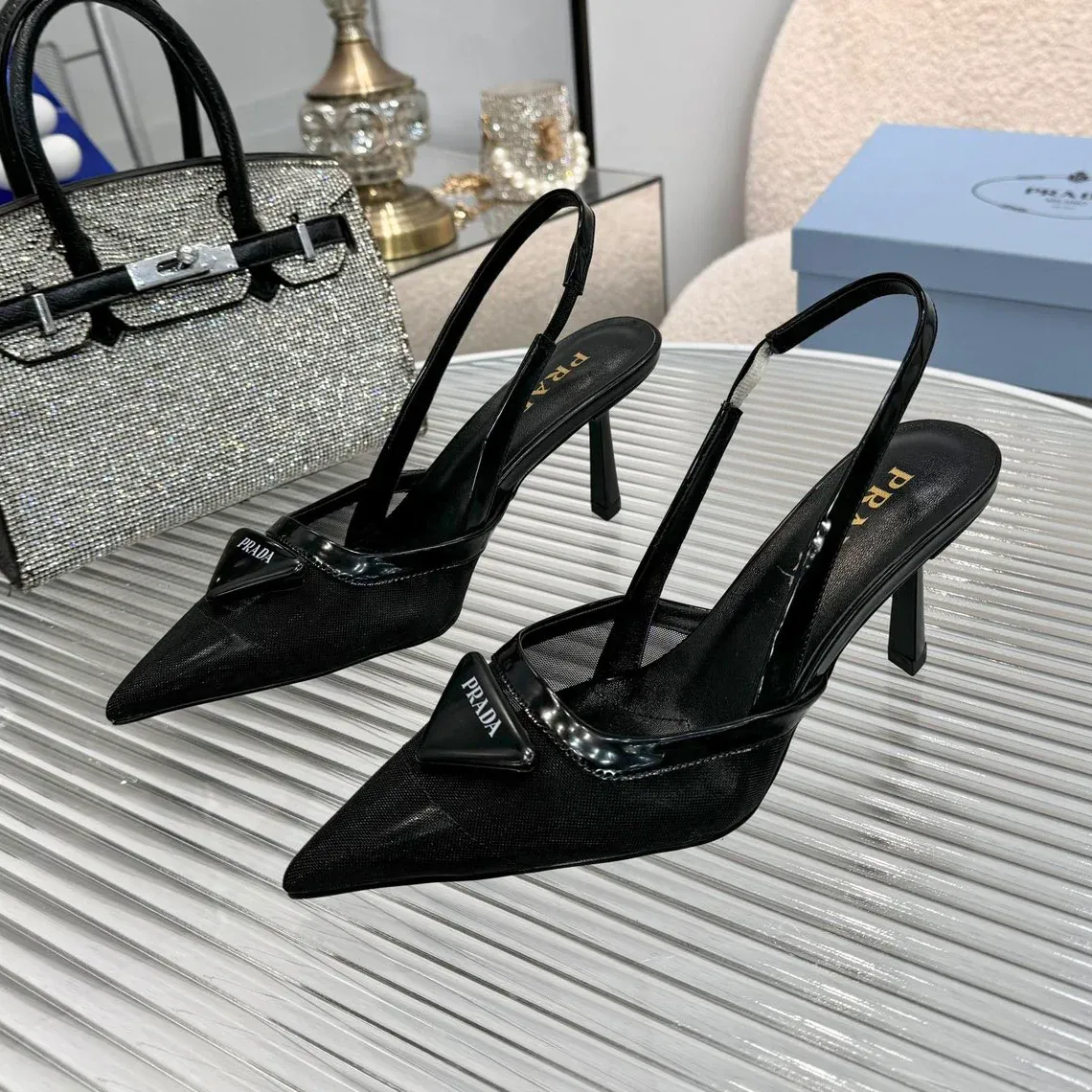 New pointy toe mesh fashion high heel sandals