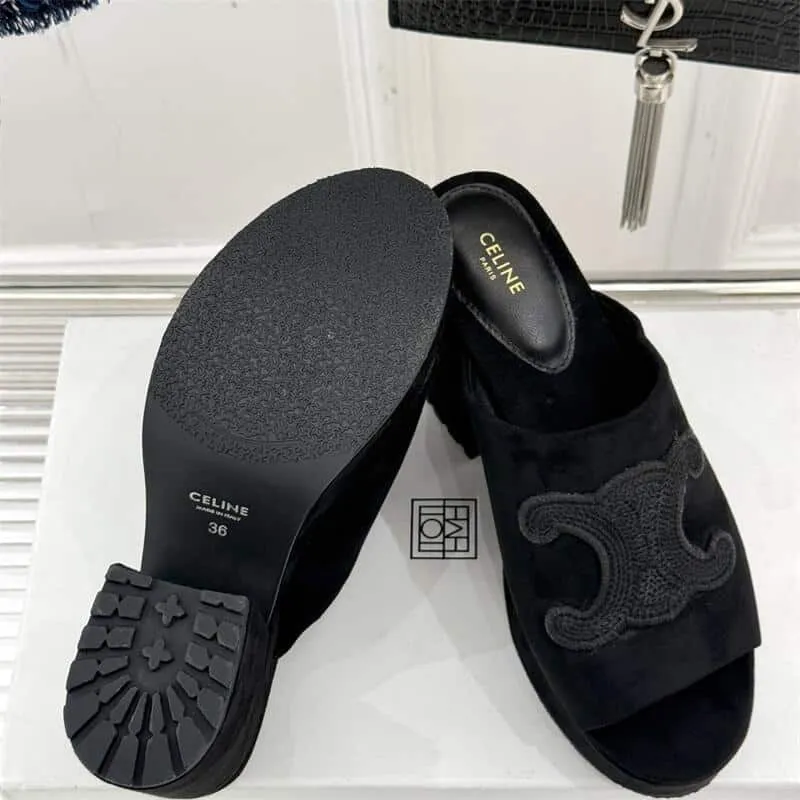 Platform Suede Rockstud Mule Sandal Heels