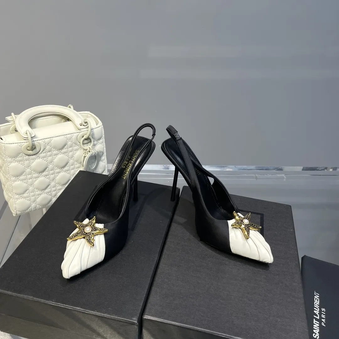 Saint Laurent Womens Silk Slingback Pumps Black For Women