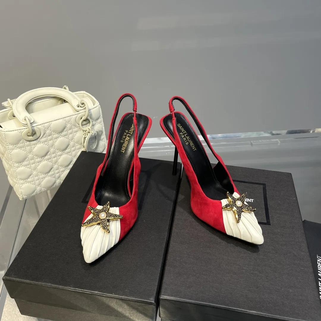 Saint Laurent Womens Silk Slingback Pumps Black For Women