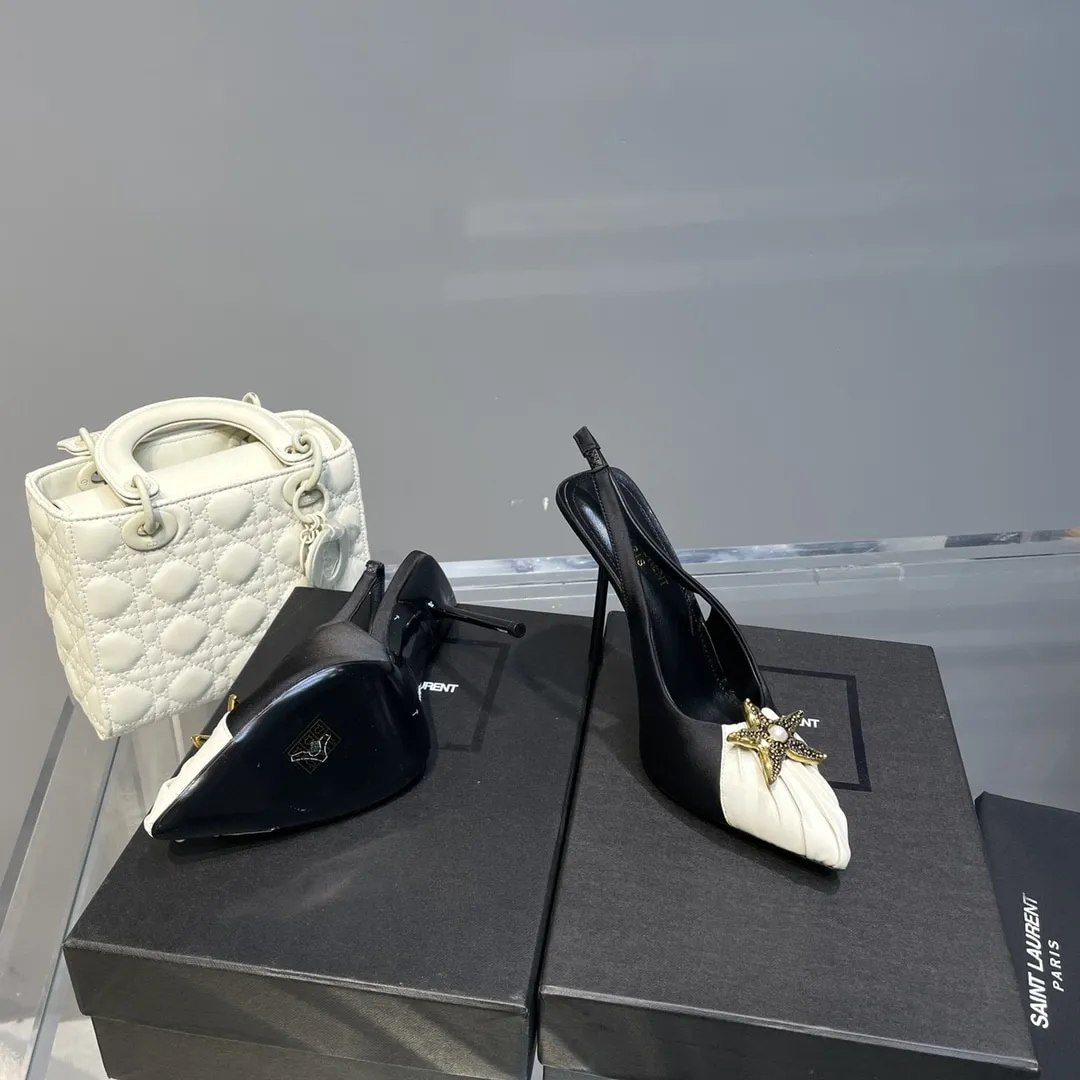 Saint Laurent Womens Silk Slingback Pumps Black For Women