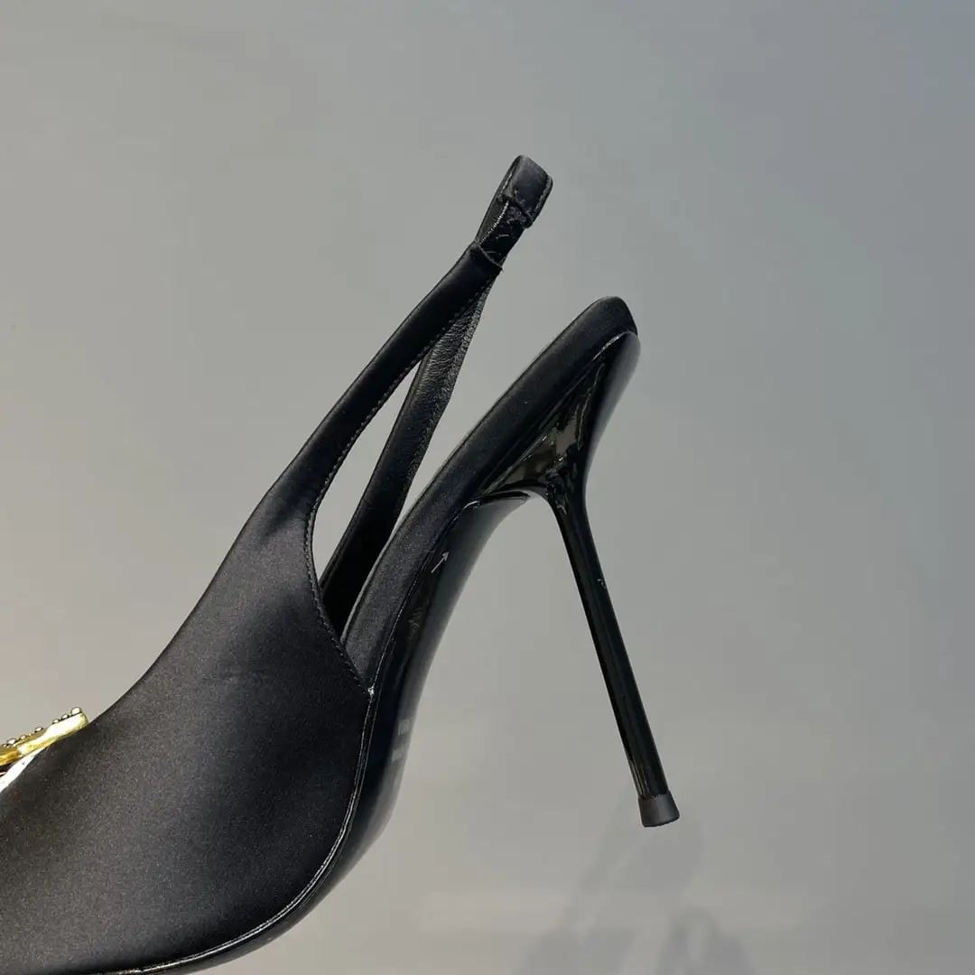 Saint Laurent Womens Silk Slingback Pumps Black For Women