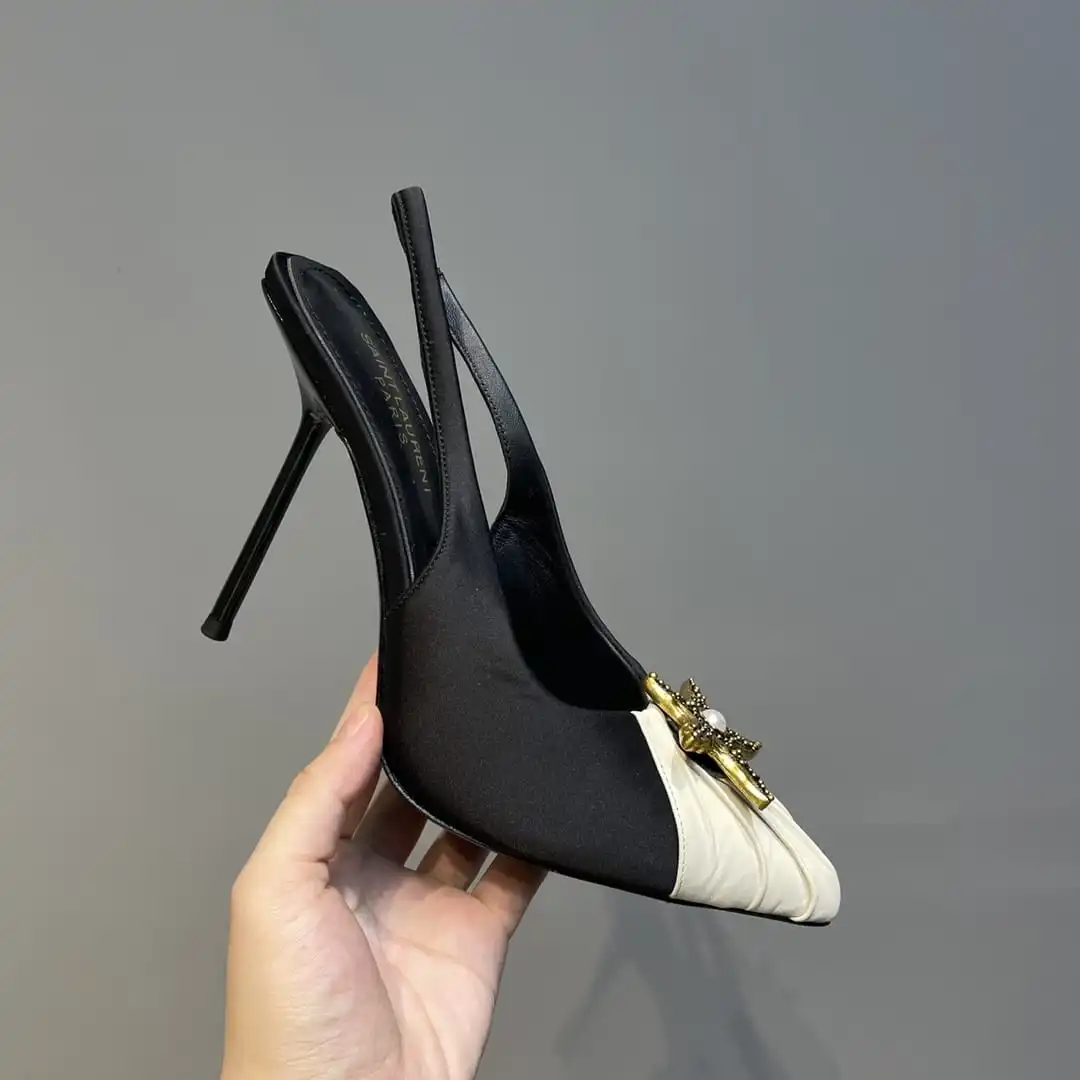 Saint Laurent Womens Silk Slingback Pumps Black For Women