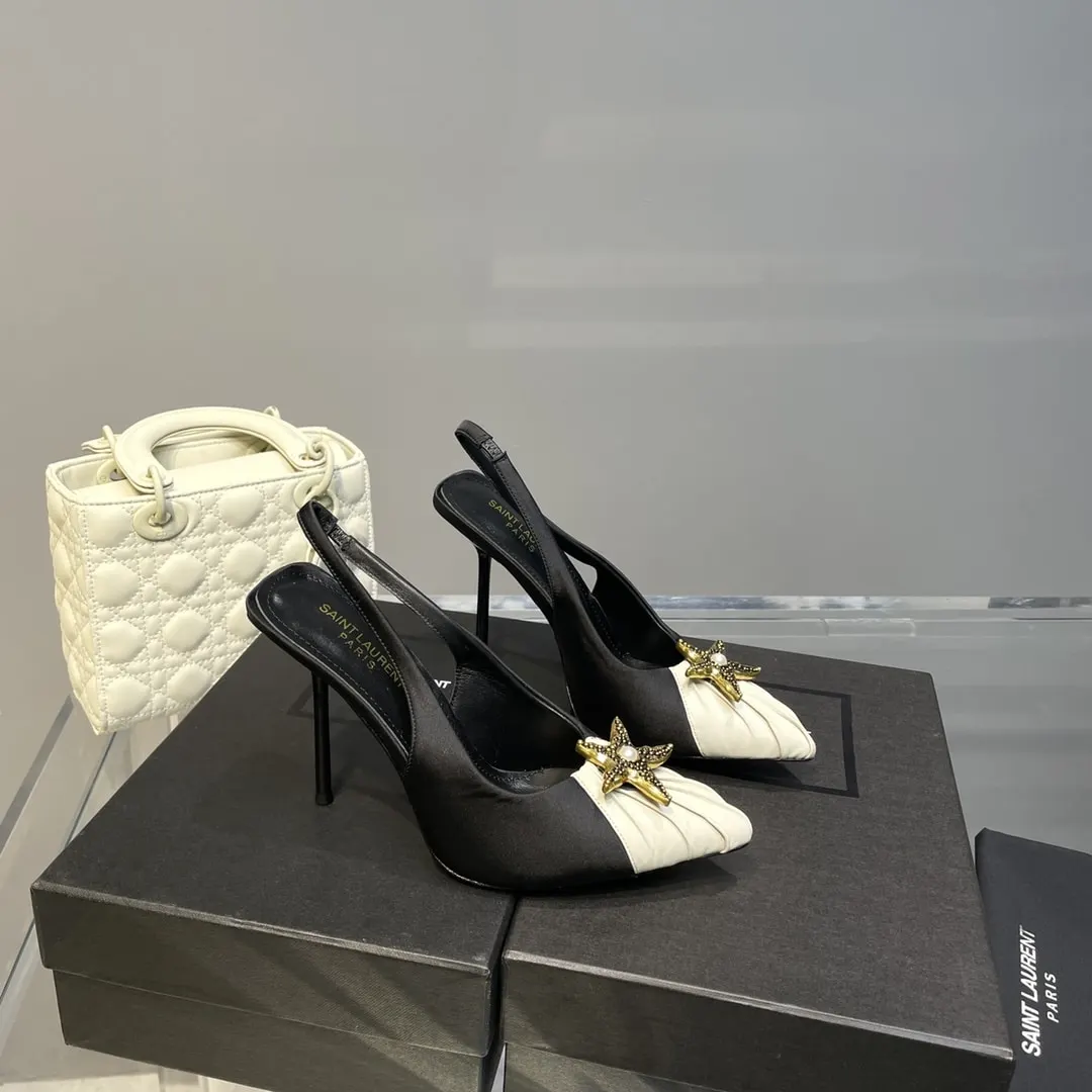 Saint Laurent Womens Silk Slingback Pumps Black For Women