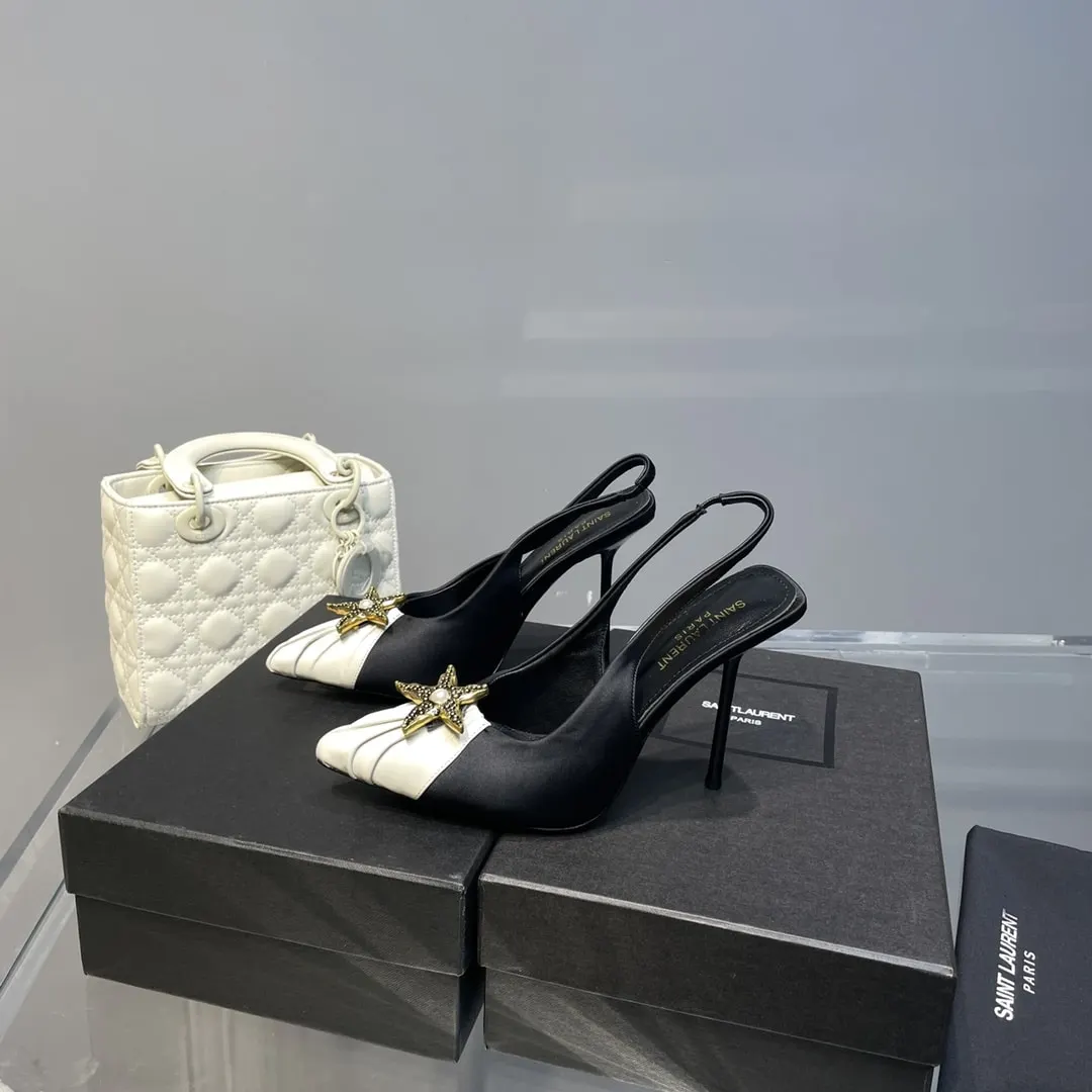 Saint Laurent Womens Silk Slingback Pumps Black For Women