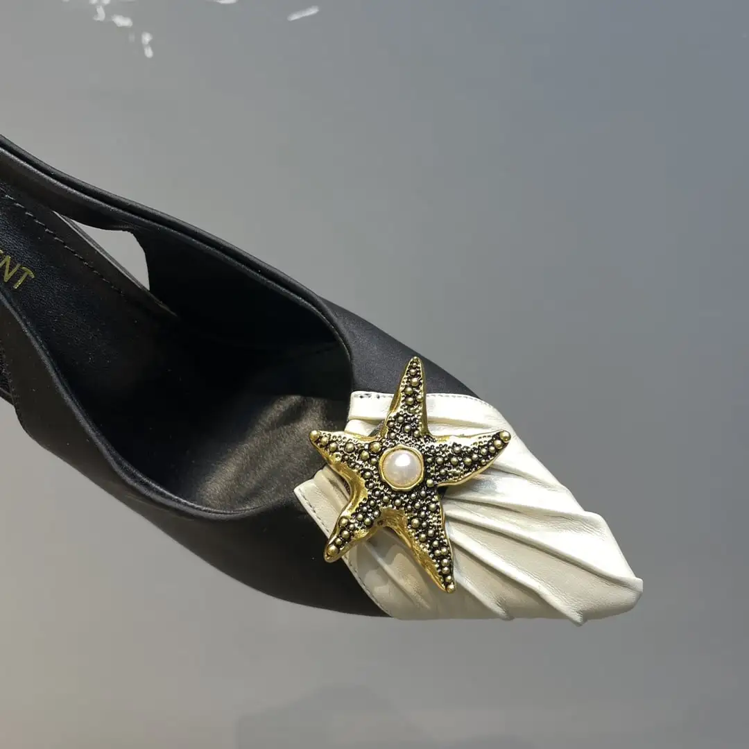 Saint Laurent Womens Silk Slingback Pumps Black For Women