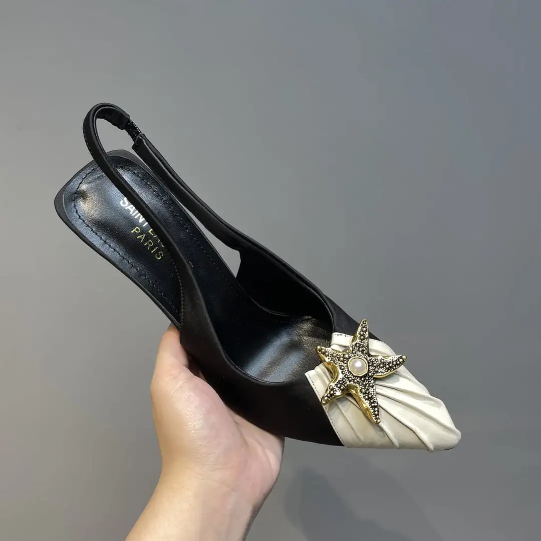Saint Laurent Womens Silk Slingback Pumps Black For Women