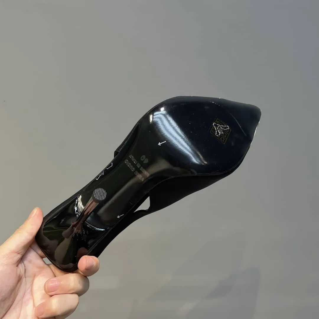 Saint Laurent Womens Silk Slingback Pumps Black For Women