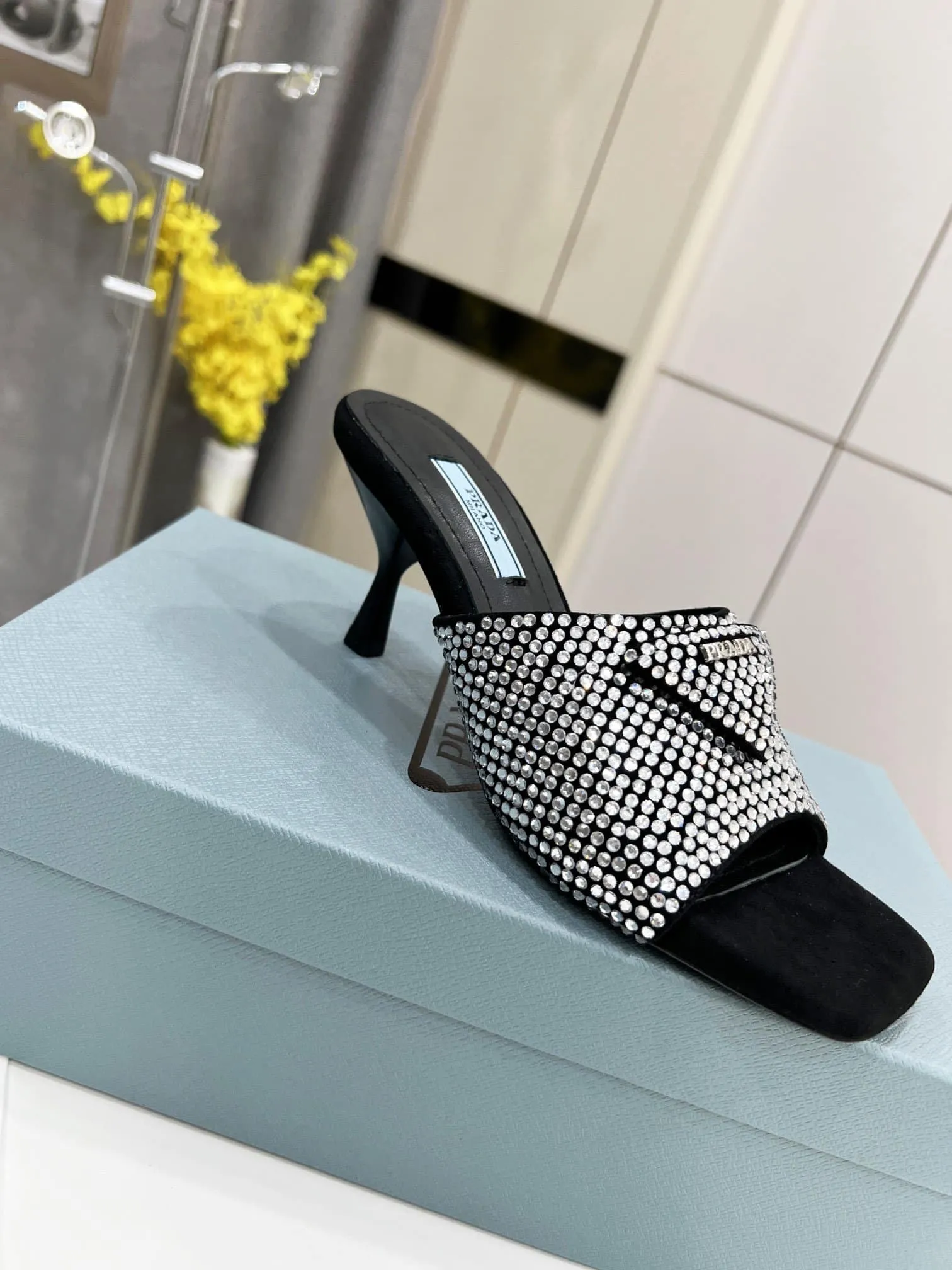 Satin Heeled Sandals With Crystals Silver