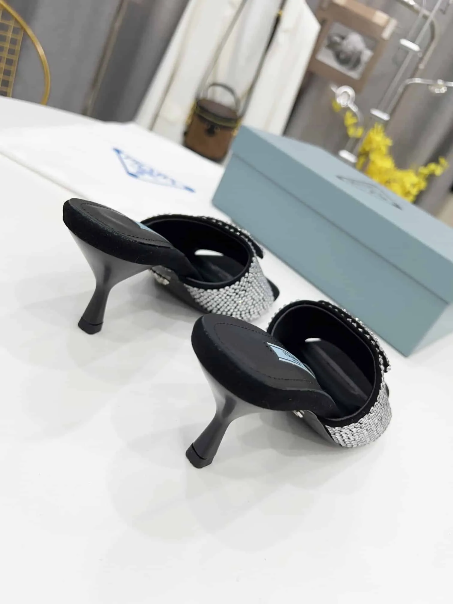 Satin Heeled Sandals With Crystals Silver