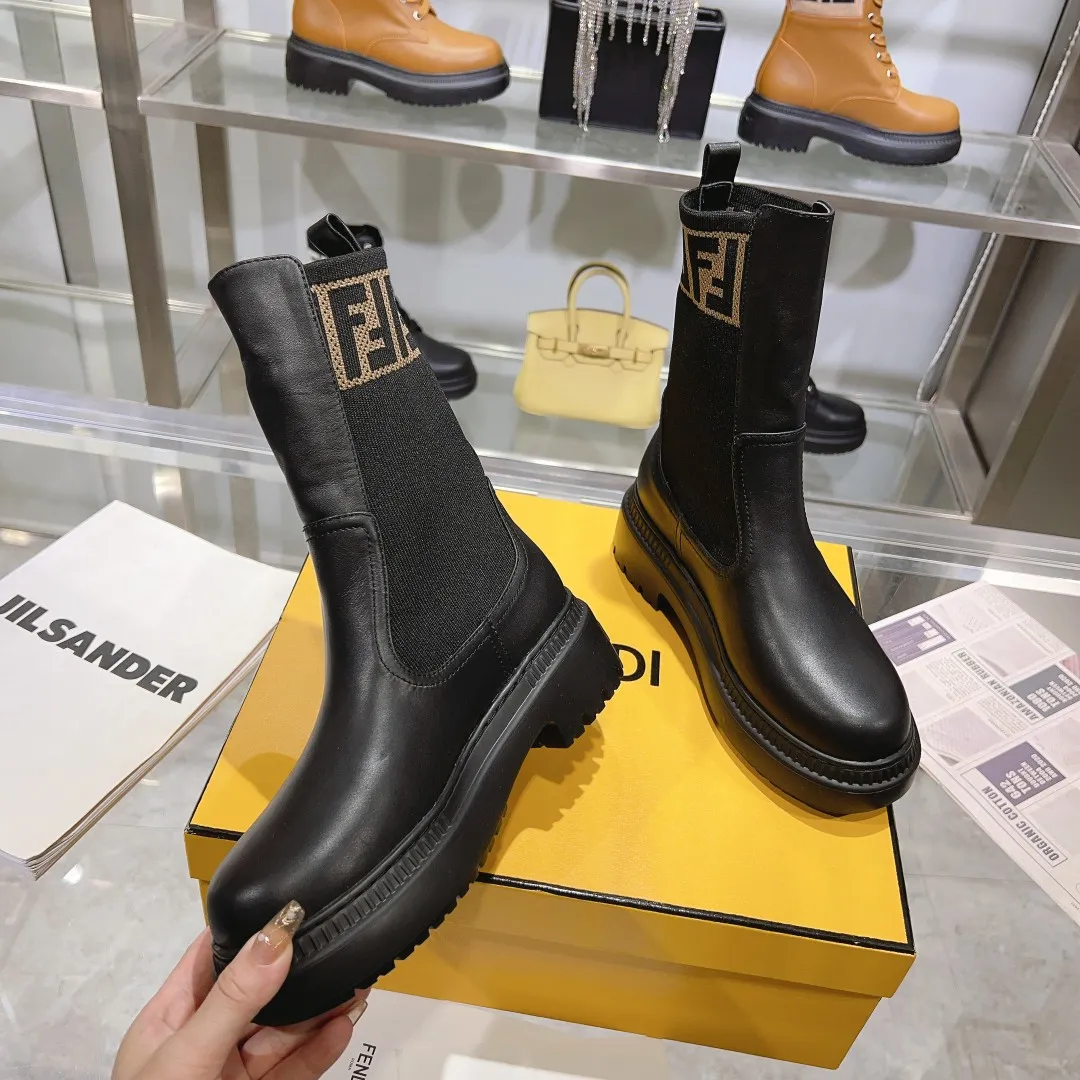 Thick Sole Woven Patchwork Fashionable Martin Boots