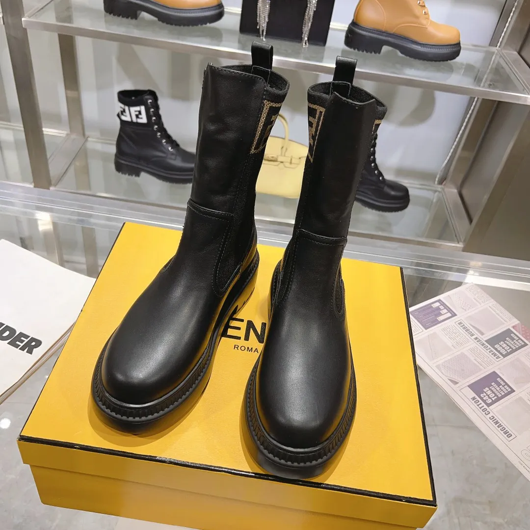 Thick Sole Woven Patchwork Fashionable Martin Boots