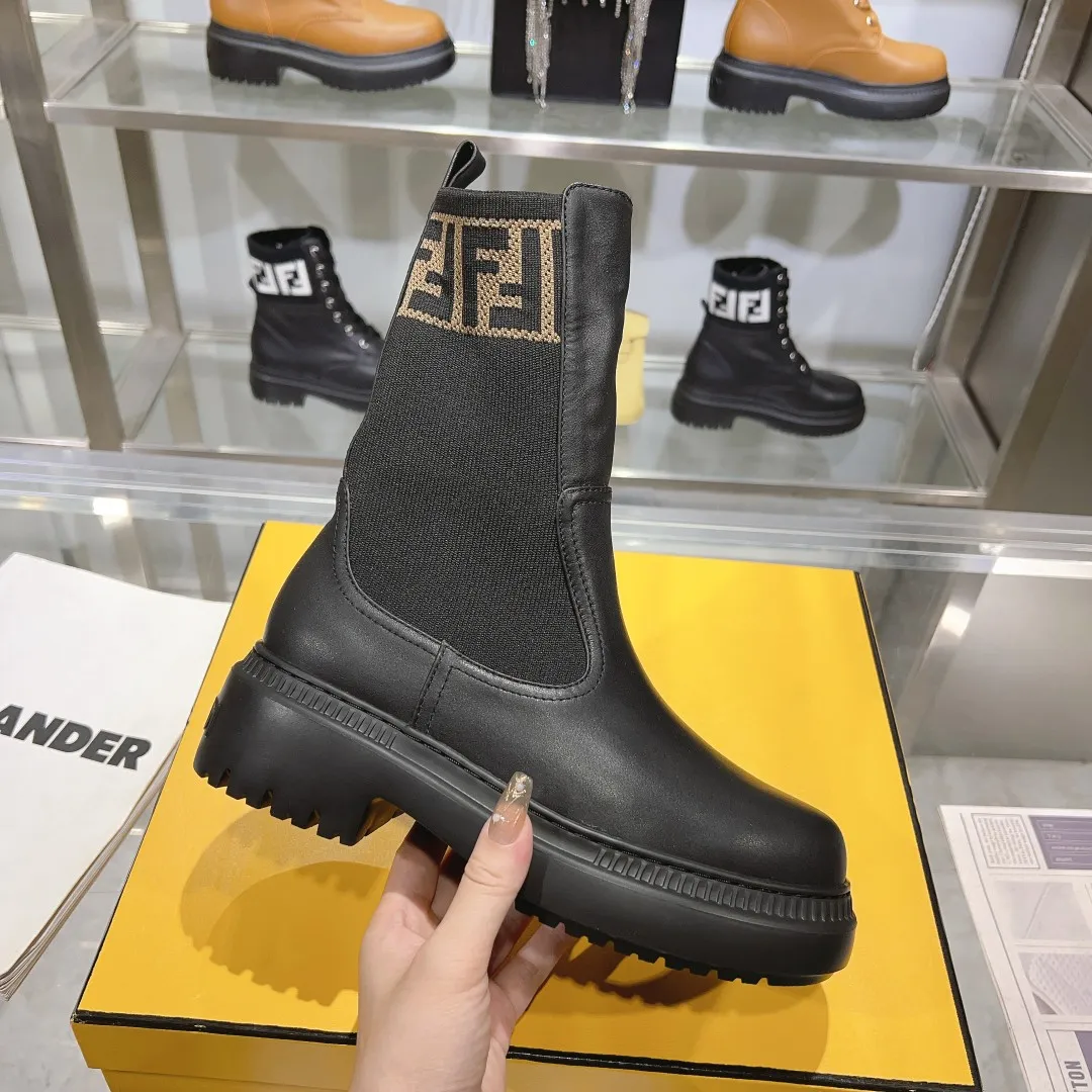 Thick Sole Woven Patchwork Fashionable Martin Boots