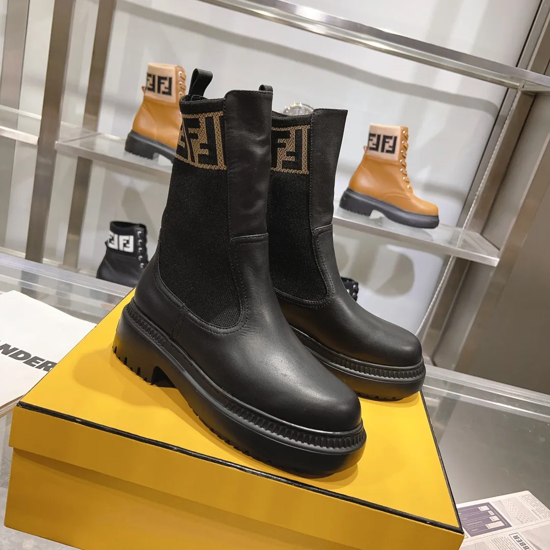 Thick Sole Woven Patchwork Fashionable Martin Boots