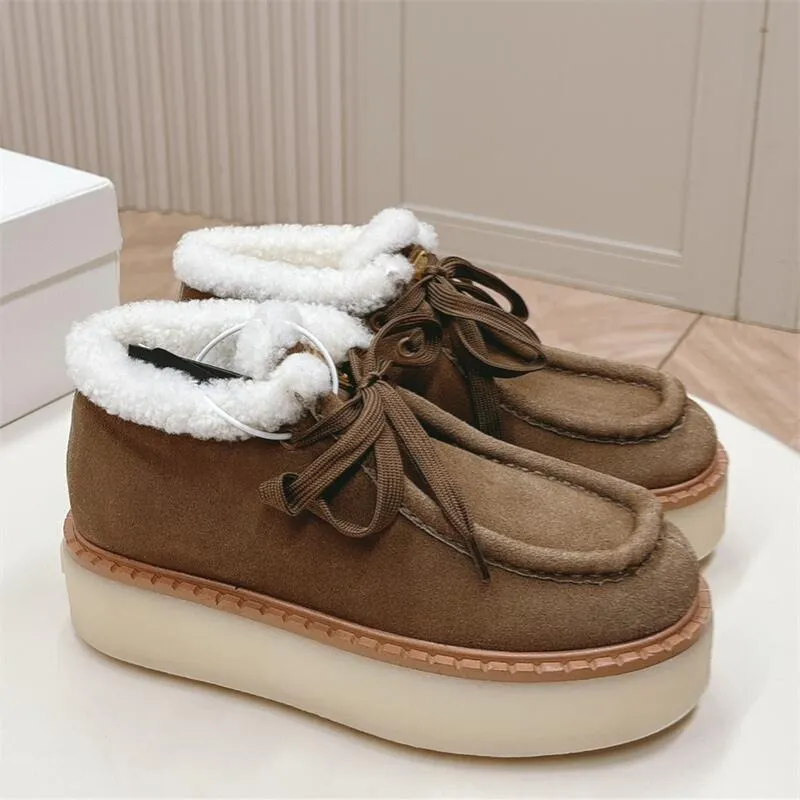 Women Suede Shearling Lace-up Boot
