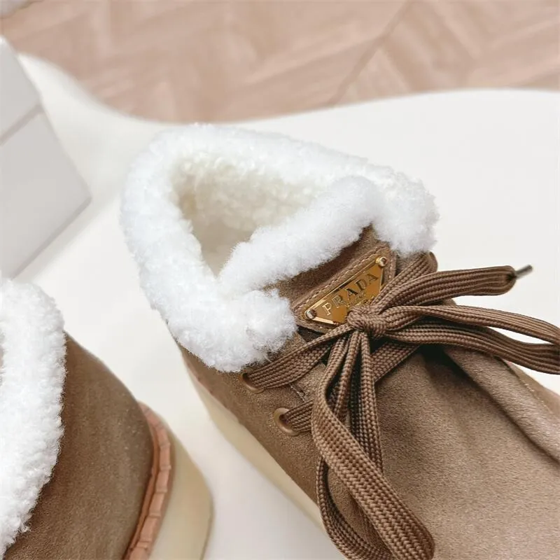 Women Suede Shearling Lace-up Boot