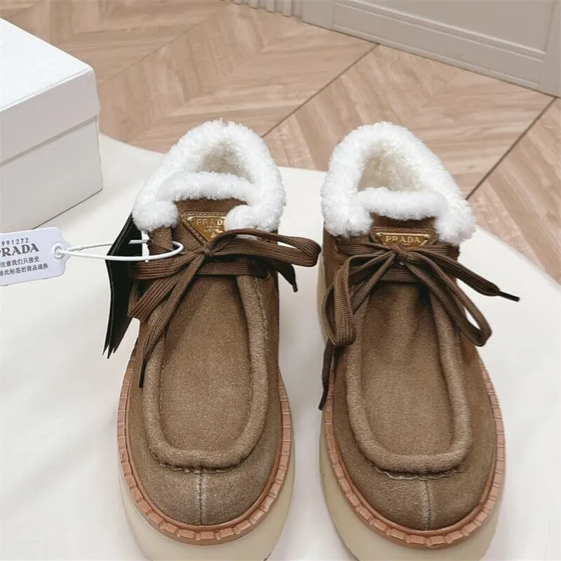 Women Suede Shearling Lace-up Boot