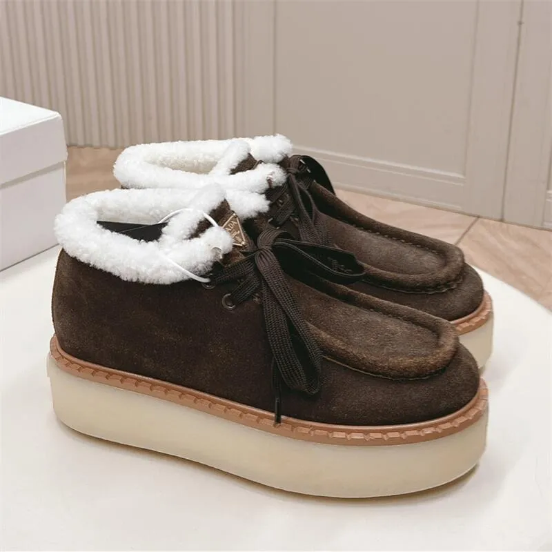 Women Suede Shearling Lace-up Boot