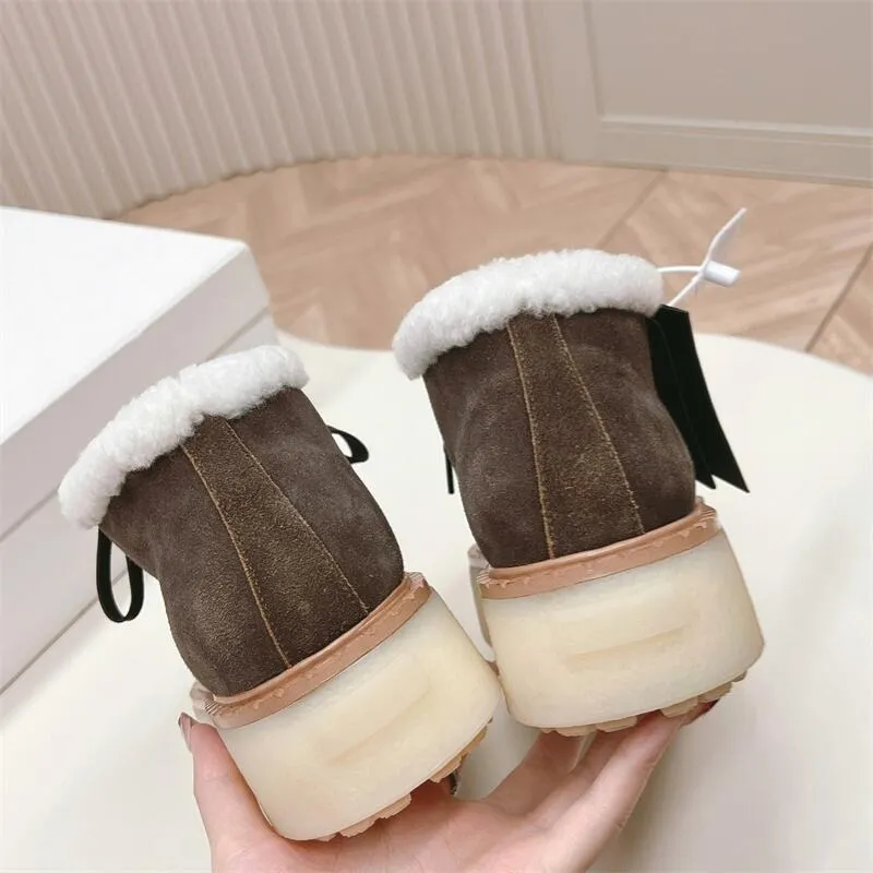 Women Suede Shearling Lace-up Boot