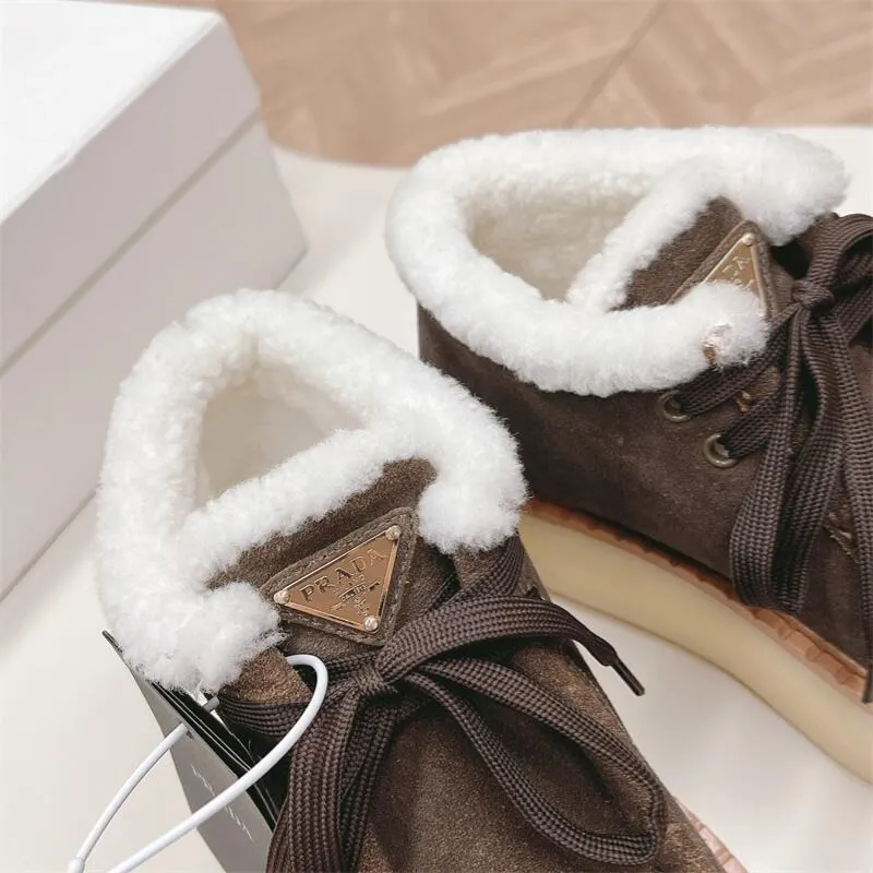 Women Suede Shearling Lace-up Boot