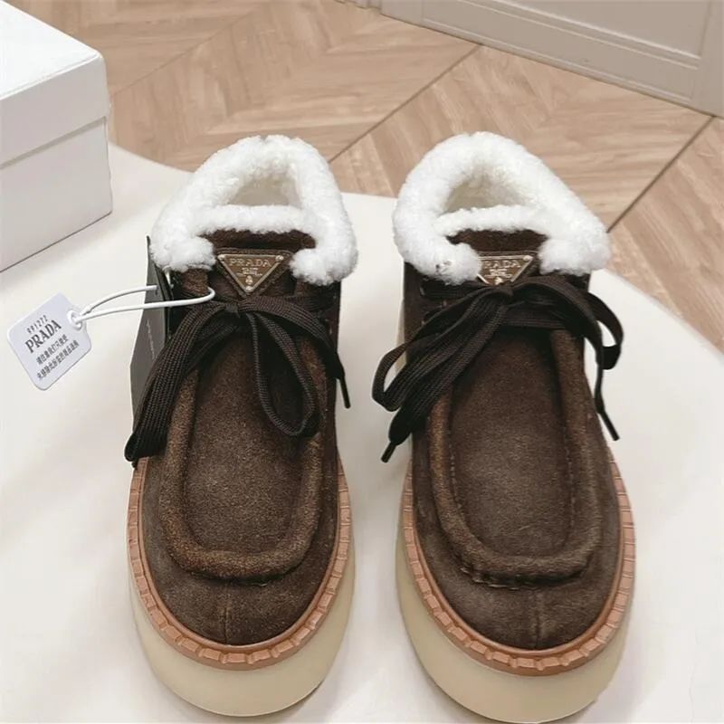 Women Suede Shearling Lace-up Boot